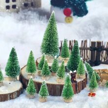 12pcs 4.5cm/1.77" Green Desktop Mini Christmas Tree Pine Wood Tabletop Decorations, Christmas Party Decor,Christmas - Grass Green - View 2
