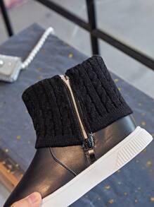 1双黑色女童冬靴，新款秋冬儿童鞋，小女孩雪地靴，带绒里，防滑公主保暖靴 - 黑色 - 查看 8