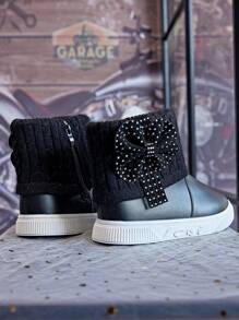 1双黑色女童冬靴，新款秋冬儿童鞋，小女孩雪地靴，带绒里，防滑公主保暖靴 - 黑色 - 查看 13