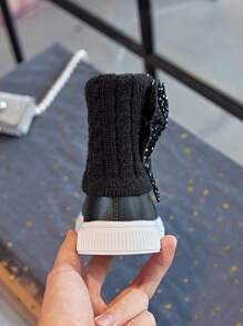 1双黑色女童冬靴，新款秋冬儿童鞋，小女孩雪地靴，带绒里，防滑公主保暖靴 - 黑色 - 查看 11