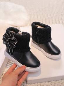 1双黑色女童冬靴，新款秋冬儿童鞋，小女孩雪地靴，带绒里，防滑公主保暖靴 - 黑色 - 查看 14