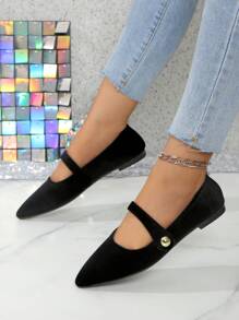 Zapatos casuales de mujer de puntera plana y punta afilada, de slip-on, cómodos y para exteriores, unicolor, para el Día de San Valentín