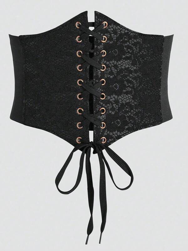 1 قطعة حزام خصر أسود من الدانتيل بطراز عصر النهضة للنساء، مناسب لحفلات الهالوين أو الملابس اليومية