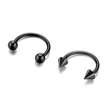 2pcs/Set 16G Horseshoe Nose Ring Stainless Steel Hypoallergenic 18K Gold Plated Black 8mm 10mm For Nose,Lip,Earrings,Septum,Cartilage Piercing,Unisex, Fashion Style,Body Jewelry For Men & Women