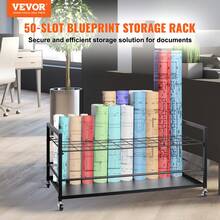 Blueprint Storage Rack, 50 Slots Blueprint Holder With Wheels, Mobile Metal Blueprint Storage Cart For Construction Plan Map Poster Architectural, Roll File Holder For Home, Office, School - màu đen - Xem 2