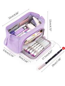 1pc Large Capacity Pale Purple Pencil Case With 1pc Random Label,Pencil Pouch,School Bag - Purple - View 4