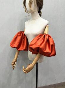 1 tay áo satin trắng có thiết kế bồng bềnh & 2 tay áo ngắn màu đen co giãn có chi tiết trang trí cho cô dâu mùa thu - Nhiều màu - Xem 20