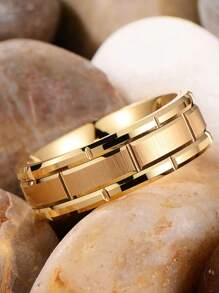 1 件奢华金色方晶锆石女士戒指套装和 1 件不锈钢男士戒指，情侣戒指，结婚珠宝礼物 - 金色 - 查看 4