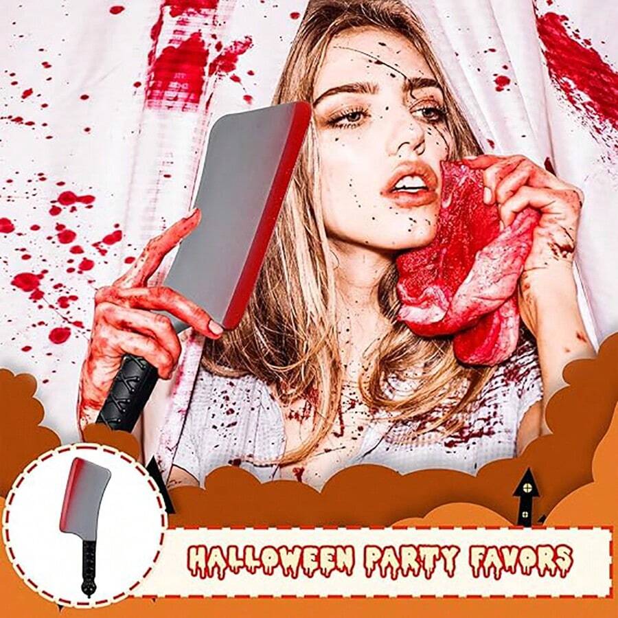 Cuchillo grande y sangriento de plástico tipo alfanje/cimitarra como accesorio o broma para Halloween, con apariencia realista y manchas de sangre, ideal para disfraz, fiesta o casa embrujada, también puede ser un regalo de Navidad - Multicolor - Ver 1