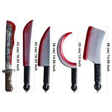 Cuchillo grande y sangriento de plástico tipo alfanje/cimitarra como accesorio o broma para Halloween, con apariencia realista y manchas de sangre, ideal para disfraz, fiesta o casa embrujada, también puede ser un regalo de Navidad - Multicolor - Ver 2