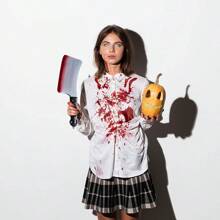 Cuchillo grande y sangriento de plástico tipo alfanje/cimitarra como accesorio o broma para Halloween, con apariencia realista y manchas de sangre, ideal para disfraz, fiesta o casa embrujada, también puede ser un regalo de Navidad - Multicolor - Ver 6