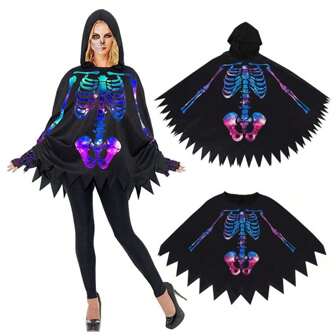1pc Halloween Skeleton Hooded Cape Costume Accessory, Party Cosplay Prop,Christmas