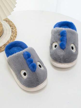 Cute Cartoon Dinosaur Design Children Plush Slippers, Warm Indoor/Outdoor Slippers For Kids, Autumn & Winter