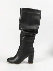 女式踝靴，圆头，粗跟，百搭，适合万圣节，优雅休闲，欧式靴子，秋冬，及膝靴 - 黑色 - 查看 6