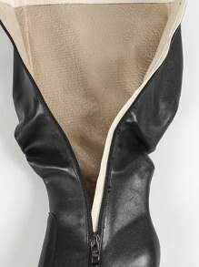 女式踝靴，圆头，粗跟，百搭，适合万圣节，优雅休闲，欧式靴子，秋冬，及膝靴 - 黑色 - 查看 5