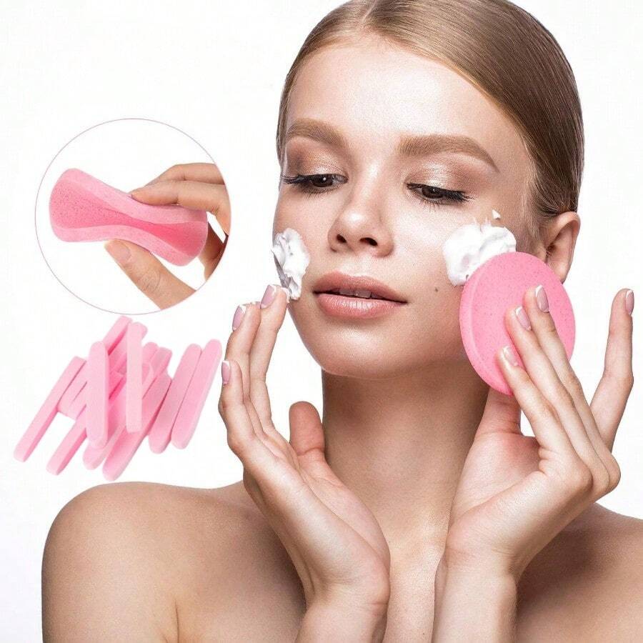 10Pcs 20 Pcs Compressed Face Wash  Wash Face Sponge Clean Face Powder Puff Cleansing Beauty Strip - Pink - View 1
