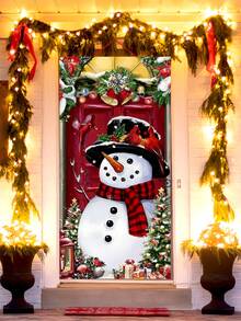 1 件圣诞吊旗，带有雪人、红雀鸟和铃铛元素，适用于室内/室外门、墙壁装饰，适合圣诞节家庭聚会派对、圣诞节 - 彩色 - 查看 4