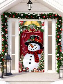 1 件圣诞吊旗，带有雪人、红雀鸟和铃铛元素，适用于室内/室外门、墙壁装饰，适合圣诞节家庭聚会派对、圣诞节 - 彩色 - 查看 1