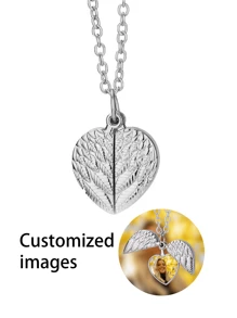 1pc Customized Photo Heart-Shaped Alloy Pendant Necklace, Memory Photo Locket Necklace - Silver - View 1