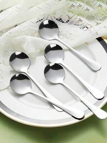 8pcs Stainless Steel Spoon Round Head Spoon Dessert Cake Spoon Suitable For Family Party Party Restaurant Hotel Cutlery, Kitchen, Christmas Gift - Silver - View 10