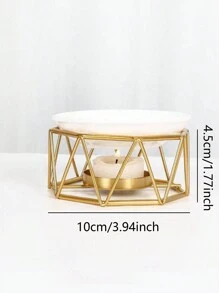 1個/套鐵藝幾何燭台,配有陶瓷碗加熱香薰油和水療香薰 - 金色 - 查看 17