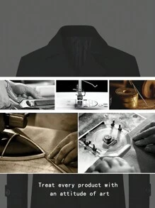 男士修身双排扣翻领大衣，秋冬季 - 黑色 - 查看 6