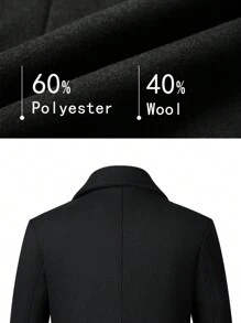 男士修身双排扣翻领大衣，秋冬季 - 黑色 - 查看 5