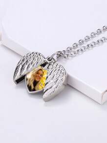 1pc Customized Photo Heart-Shaped Alloy Pendant Necklace, Memory Photo Locket Necklace - Silver - View 2