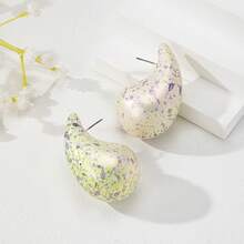 1 对彩色喷漆水滴设计方形耳钉，时尚独特 - 圓形耳環 - 查看 6