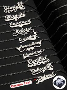 Customized Name Necklace, Stainless Steel Gold Minimalist Handwritten English Letter Jewelry Personalized, Gift For Couple, Friends, Mom For Christmas, Halloween, Valentine's Day, Anniversary - Silver - View 1