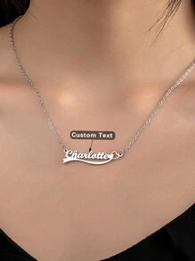 Customized Name Necklace, Stainless Steel Gold Minimalist Handwritten English Letter Jewelry Personalized, Gift For Couple, Friends, Mom For Christmas, Halloween, Valentine's Day, Anniversary - Silver - View 3