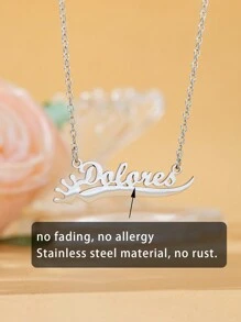 Customized Name Necklace, Stainless Steel Gold Minimalist Handwritten English Letter Jewelry Personalized, Gift For Couple, Friends, Mom For Christmas, Halloween, Valentine's Day, Anniversary - Silver - View 5