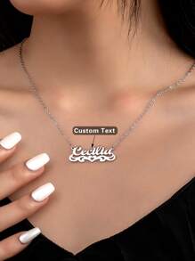 Customized Name Necklace, Stainless Steel Gold Minimalist Handwritten English Letter Jewelry Personalized, Gift For Couple, Friends, Mom For Christmas, Halloween, Valentine's Day, Anniversary - Silver - View 4