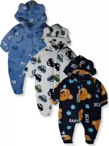 Kit 3 Pieces Ultra Soft Fleece Plush Jumpsuit For Boy Girl - Màu xanh lam - Xem 2
