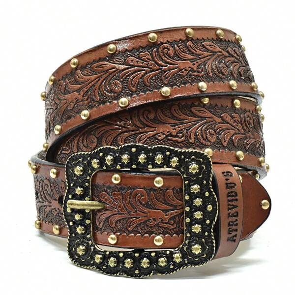 Cinto Country Floral Feminino Atrevidu's Em CouroEstampa de FolhasFestaCasualeleganteCouro genuíno