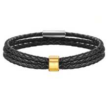 Customized Family Name Men's Bracelet, 3-Layer Black Leather Magnetic Bracelet, 20cm/22cm, Gold/Silver, Personalized Stainless Steel Beads, Laser Engraved With Family Name, Date, Birthday Gift, Christmas Gift, Father's Day Gift,Black,Gold,Stylish,Colorful,Vintage,Simple,Unisex,Casual,Cuties,Custom,Personalized,Unique,Ideal Gifts For Him,Ideal Gifts For Her,Her,Boyfriend,Girlfriend,Dad,Mom,Family,Friends,For Anniversaries,For Birthdays,For Graduation,For Prom,For Party,Stainless Steel Jewelry