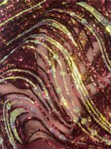 非洲蕾丝面料 2024 高品质蓝色法国网状亮片面料缝纫刺绣蕾丝薄纱尼日利亚蕾丝面料 1 码 - 酒紅色 - 查看 3