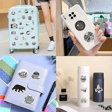 60 PCS Black And White Outdoors Stickers Pack | Vinyl Aesthetics Stickers For Scrapbook,Journaling,Laptop,Bumper,Skateboard,Water Bottles,Computer,Phone,Cartoon,Hard Hat,Car Stickers - Grey - View 8