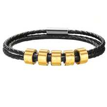 Customized Family Name Men's Bracelet, 3-Layer Black Leather Magnetic Bracelet, 20cm/22cm, Gold/Silver, Personalized Stainless Steel Beads, Laser Engraved With Family Name, Date, Birthday Gift, Christmas Gift, Father's Day Gift,Black,Gold,Stylish,Colorful,Vintage,Simple,Unisex,Casual,Cuties,Custom,Personalized,Unique,Ideal Gifts For Him,Ideal Gifts For Her,Her,Boyfriend,Girlfriend,Dad,Mom,Family,Friends,For Anniversaries,For Birthdays,For Graduation,For Prom,For Party,Stainless Steel Jewelry