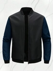 休闲户外运动立领拉链夹克，纯色棒球服风衣，父亲节礼物 - 彩色 - 查看 3