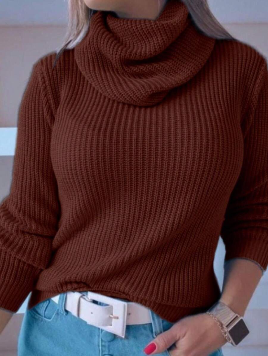 TRICOZHU COLA ALTO LISA Winter Knitting Blouse Women's Fashion Knitting Winter Line Blouse Long Sleeve - Café integral - Ver 1