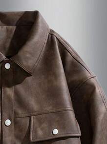 男士秋季户外运动时尚酷炫皮夹克 - 棕色 - 查看 4