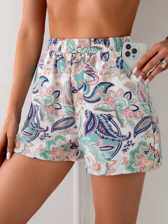 1pc Women Elastic Waist Digital Printed Casual Loose Comfortable Beach Pants, Suitable For Beach Vacation