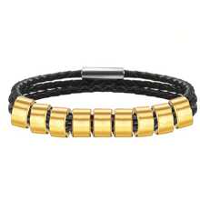 Customized Family Name Men's Bracelet, 3-Layer Black Leather Magnetic Bracelet, 20cm/22cm, Gold/Silver, Personalized Stainless Steel Beads, Laser Engraved With Family Name, Date, Birthday Gift, Christmas Gift, Father's Day Gift,Black,Gold,Stylish,Colorful,Vintage,Simple,Unisex,Casual,Cuties,Custom,Personalized,Unique,Ideal Gifts For Him,Ideal Gifts For Her,Her,Boyfriend,Girlfriend,Dad,Mom,Family,Friends,For Anniversaries,For Birthdays,For Graduation,For Prom,For Party,Stainless Steel Jewelry