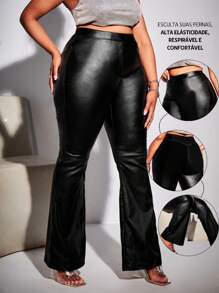 Flare Plus Size In Cirre Glitter Wet Fake Leather Elegance And Comfort In One Piece - 黑色 - 查看 5