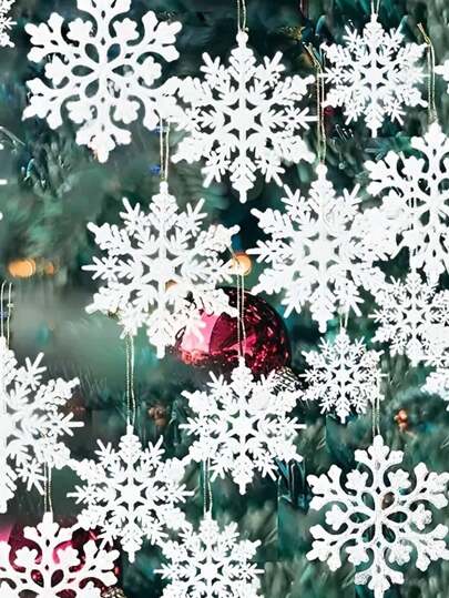 36 件白色闪亮雪花装饰圣诞派对雪花装饰圣诞树装饰派对装饰冬季派对装饰派对用品，圣诞节