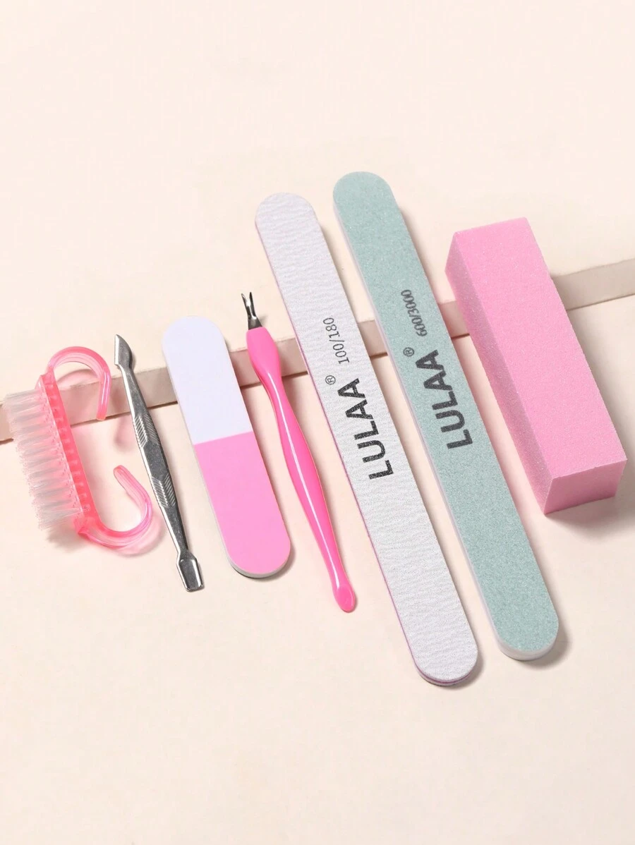 7pcs Manicure Tool Set: Steel Cuticle Pusher, Cuticle Nipper, Nail Brush, Nail File,Nail Supplies,Nail Tools,Nail Art Tools,Back To School,Nails,Nail Tools For Press On Nails - Multicolor - View 1