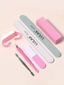 7pcs Manicure Tool Set: Steel Cuticle Pusher, Cuticle Nipper, Nail Brush, Nail File,Nail Supplies,Nail Tools,Nail Art Tools,Back To School,Nails,Nail Tools For Press On Nails - Multicolor - View 2