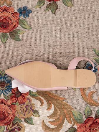 2025 秋冬夏季新款女士平底鞋蝴蝶结尖头平底鞋，粉色