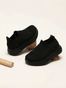 1 双运动鞋，幼儿学步鞋，网眼设计，透气舒适，适合男孩和女孩，幼儿园休闲鞋，轻便防滑塑料鞋底，适合春季、夏季和秋季 - 黑色 - 查看 1